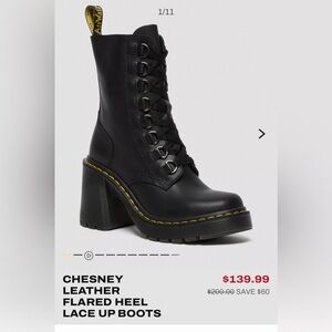 Dr. Martens Chesney Leather Flare Heel Black Lace Up Boots